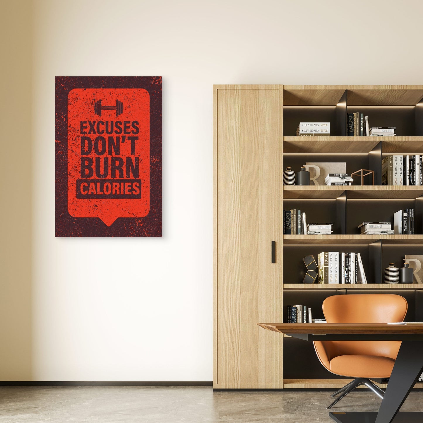 Excuses Don't Burn Calories Motivational Quote Dumbbell Gym Fitness Red Dark Brown 5mm thick Plastic Poster Ready to Hang 90x60cm
