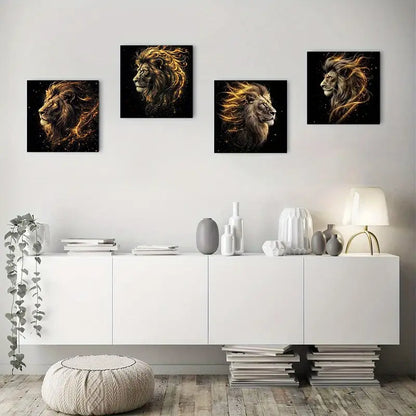 4pcs Golden Lion Wall Art Prints  Wall Art Canvas Framed