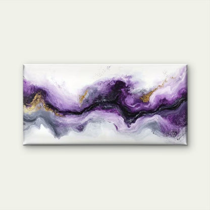 Purple Hues with Golden Accents Wall Art Canvas Office Home Room Framed 120x60cm