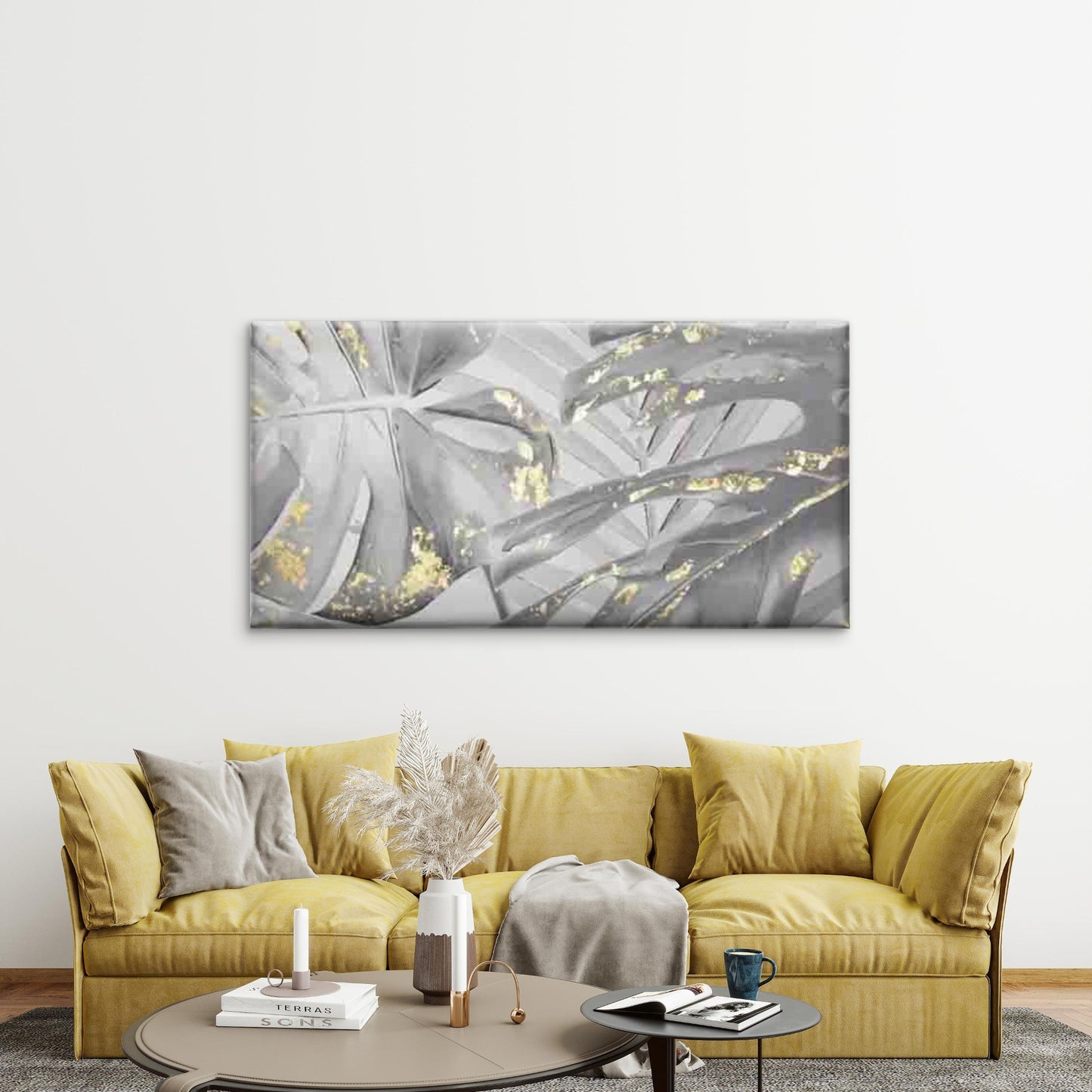Abstract Black & Monstera Leaf Wall Art Canvas Office Home Room Framed 120x60cm