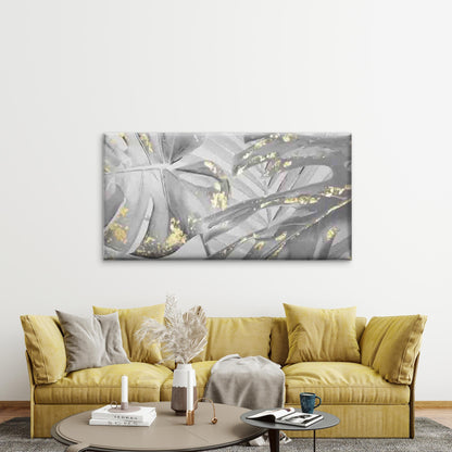 Abstract Black & Monstera Leaf Wall Art Canvas Office Home Room Framed 120x60cm