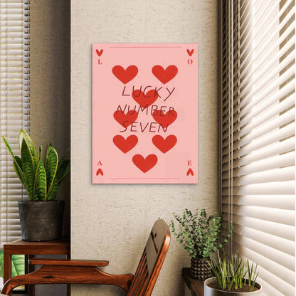 Lucky Hearts And The Number Seven 60x90cm Metal Print Ready to Hang - Bella Home Decor