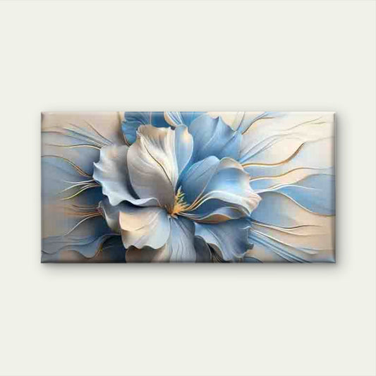 Blue And White Floral Design Wall Art Canvas Office Home Room Framed 120x60cm