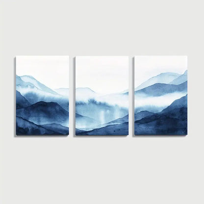3pcs Blue Watercolor Mountain Nature Wall Art Set Canvas Framed 50x70cm - High Quality Print 100% Australian Made Wall Canvas Ready to Hang - Bella Home Decor