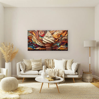 Abstract Stained Glass Ice Crea Wall Art Canvas Office Home Room Framed 120x60cm - Bella Home Decor