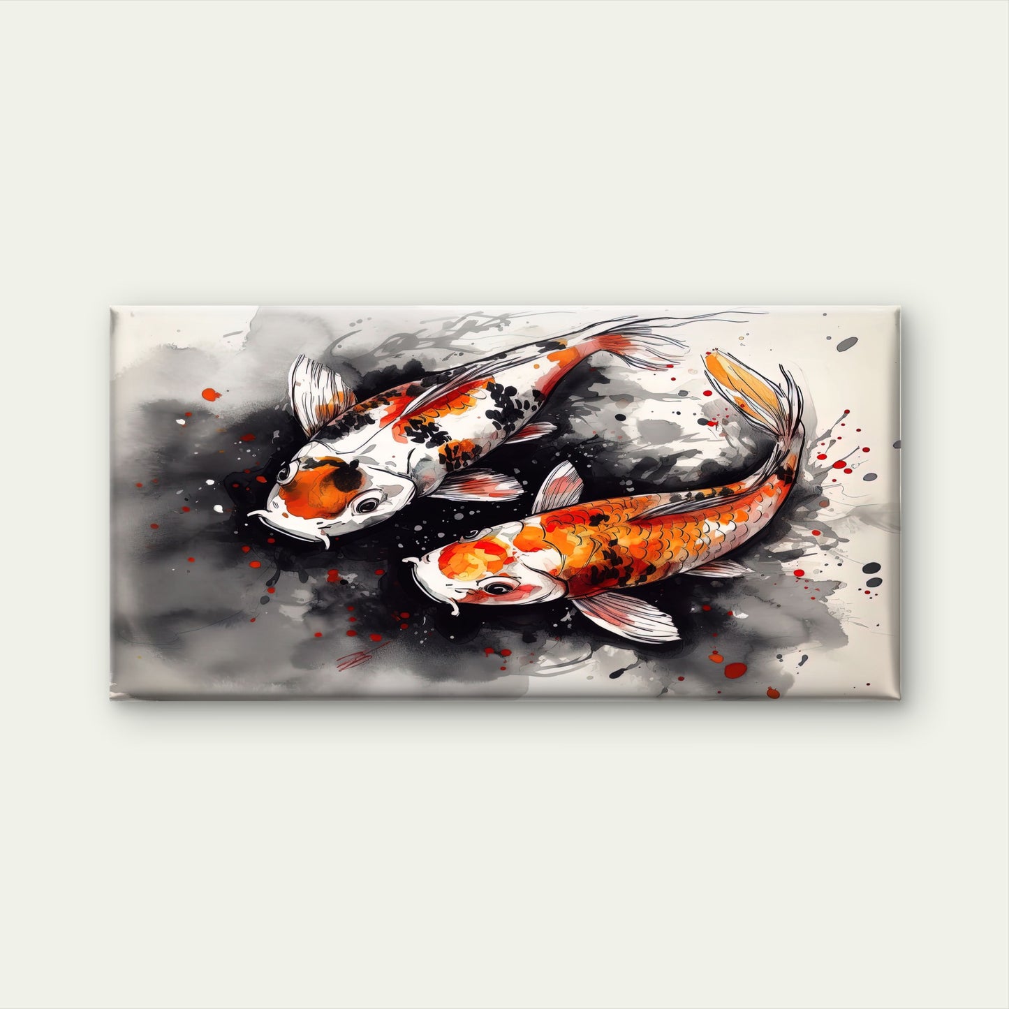 Two Beautiful Koi Fish Wall Art Canvas Office Home Room Framed 120x60cm