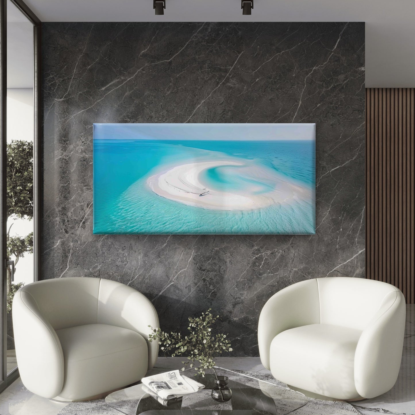 Blue Ocean With White Beach Wall Art Canvas Office Home Room Framed 120x60cm - Bella Home Decor