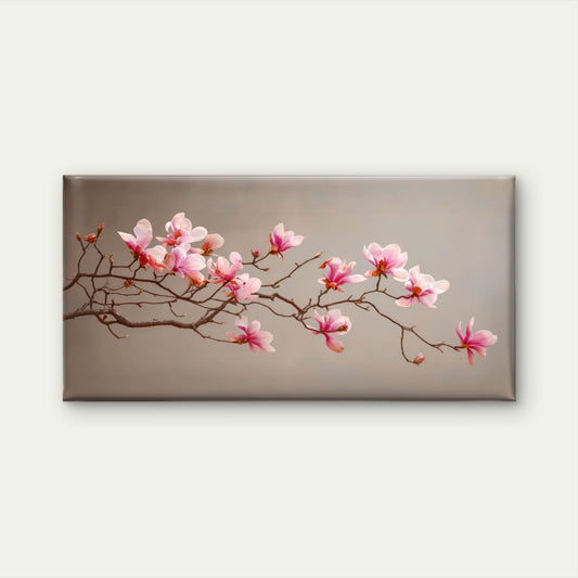 Pink Blooms, Taupe Sky Wall Art Canvas Office Home Room Framed 120x60cm