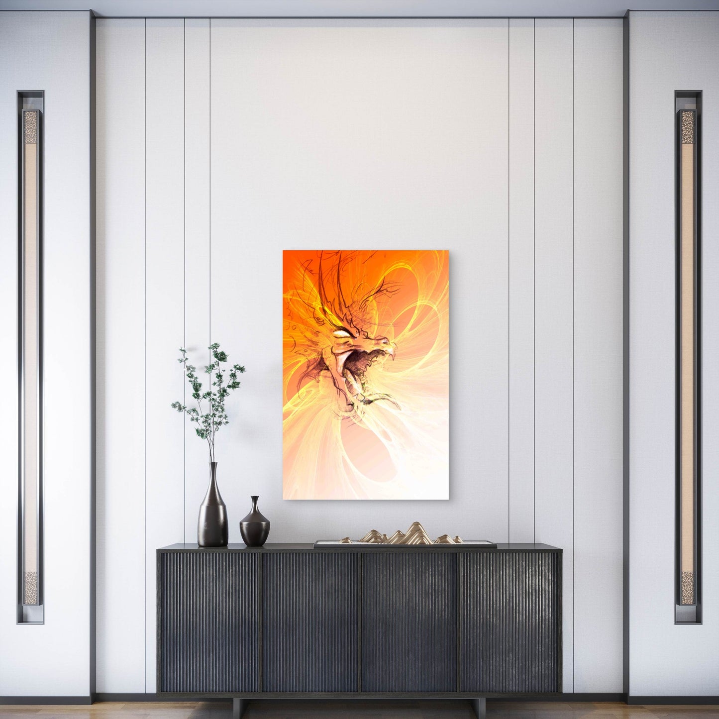 Golden Fire Dragon Rising From the Clouds Metal Print Ready to Hang
