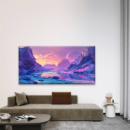 Pastel Mountains, Moonlit Wall Art Canvas Office Home Room Framed 120x60cm