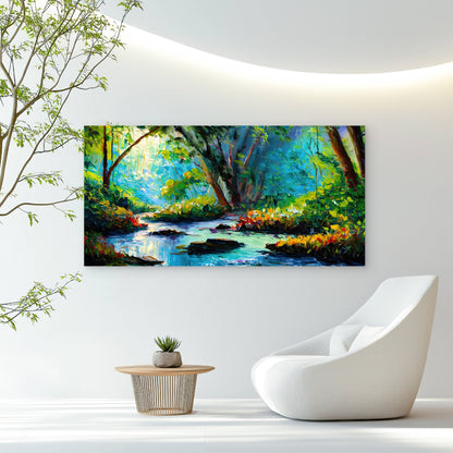 Forest River Green Autumn Decor Wall Art Canvas Office Home Room Framed 120x60cm
