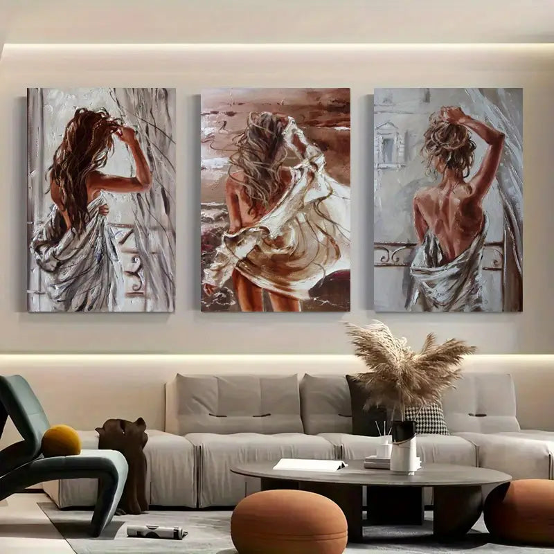 3pcs Elegant Woman Back View Canvas Prints Metal Print Ready to Hang Art