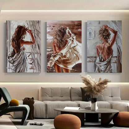 3pcs Elegant Woman Back View Canvas Prints Metal Print Ready to Hang Art
