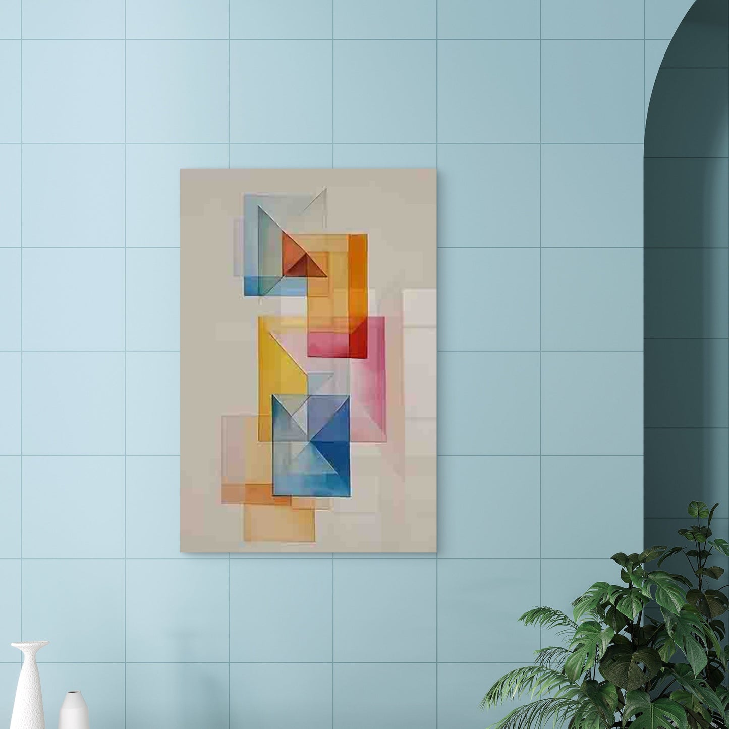 Abstract of Overlapping Colorful Geometric Blocks 60x90cm Metal Print Ready to Hang