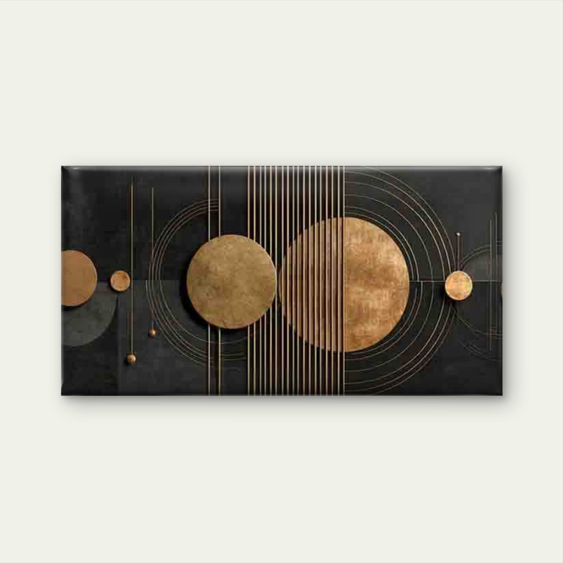 Minimalist Golden Circles Wall Art Canvas Office Home Room Framed 120x60cm - Bella Home Decor