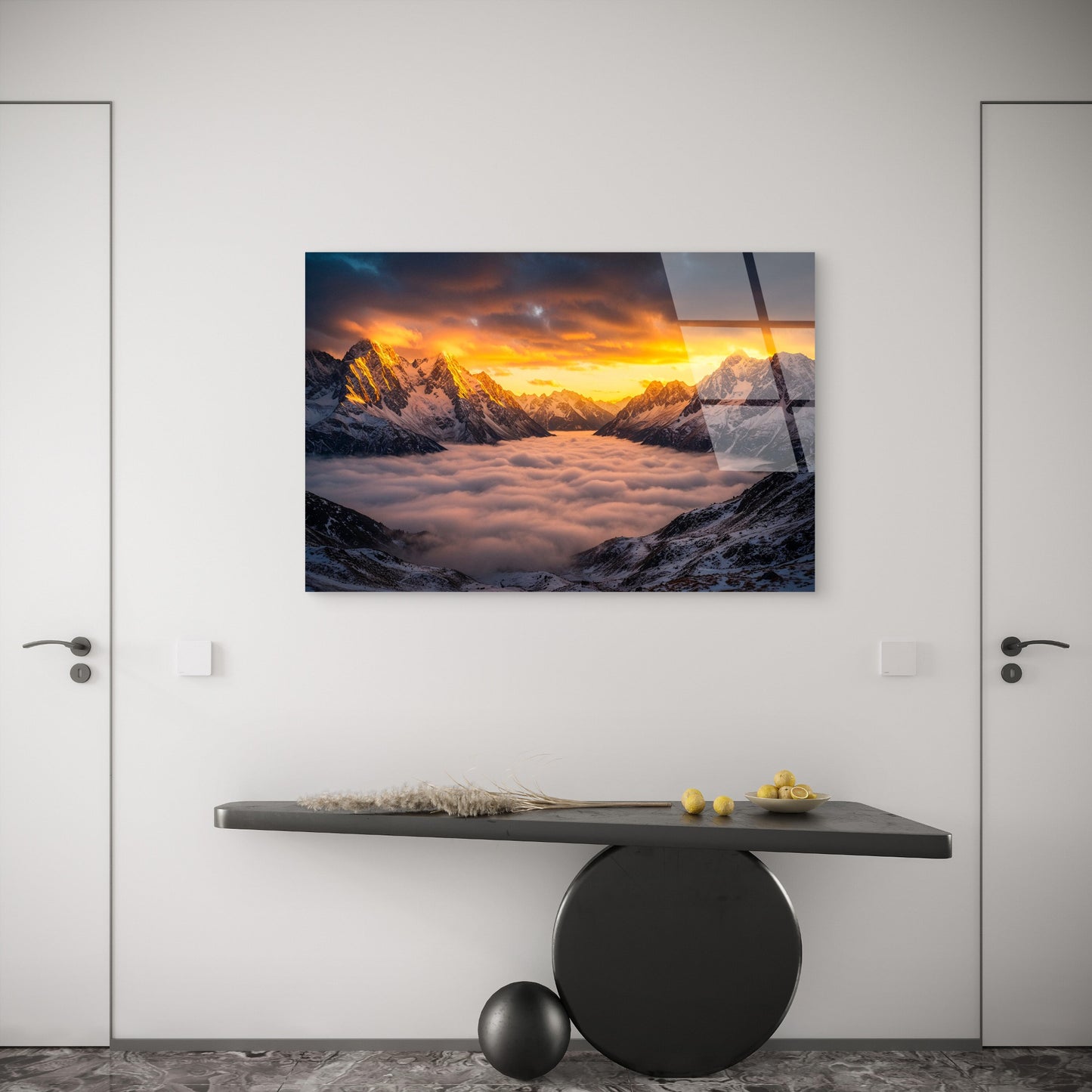 Golden Sunset Mountain Peaks Sea Of Clouds Winter Valley Acrylic Glass Printing Wall Art Australian Made Quality