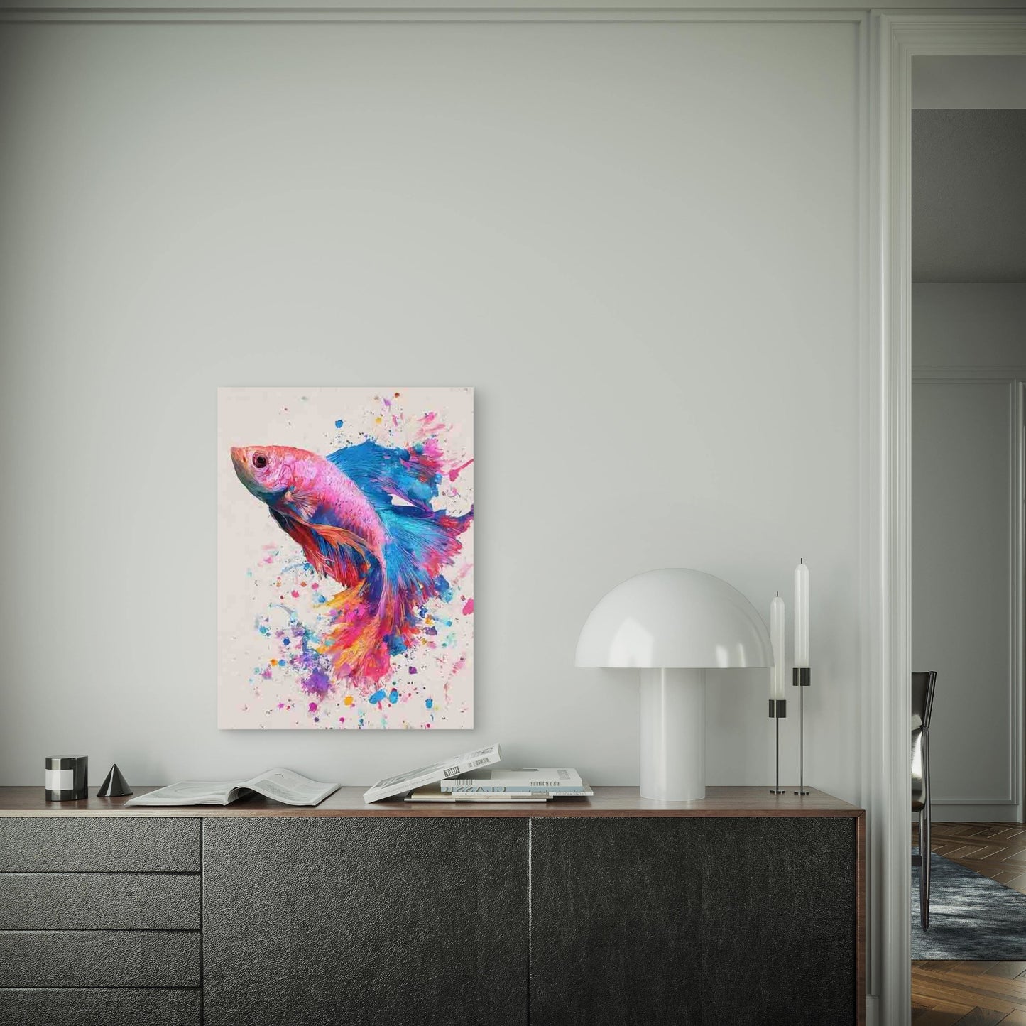 Colorful Splash Abstract Betta Fish 60x90cm Metal Print Ready to Hang