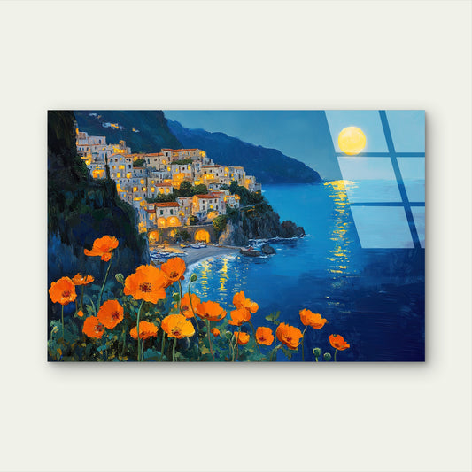 Italy Amalfi Coast Moon Ocean Acrylic Glass Printing Wall Art Australian Made Quality