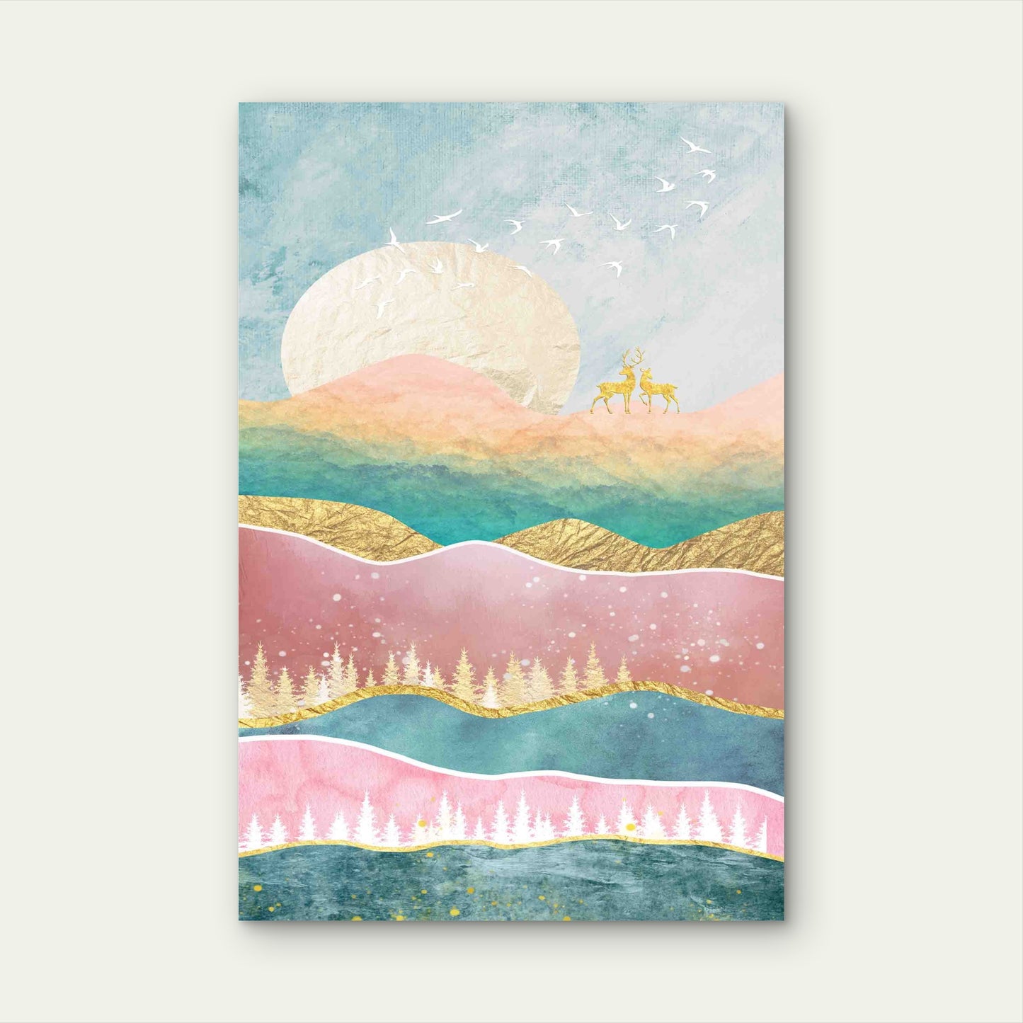 Abstract Watercolor Mountain 60x90cm Metal Print Ready to Hang - Bella Home Decor