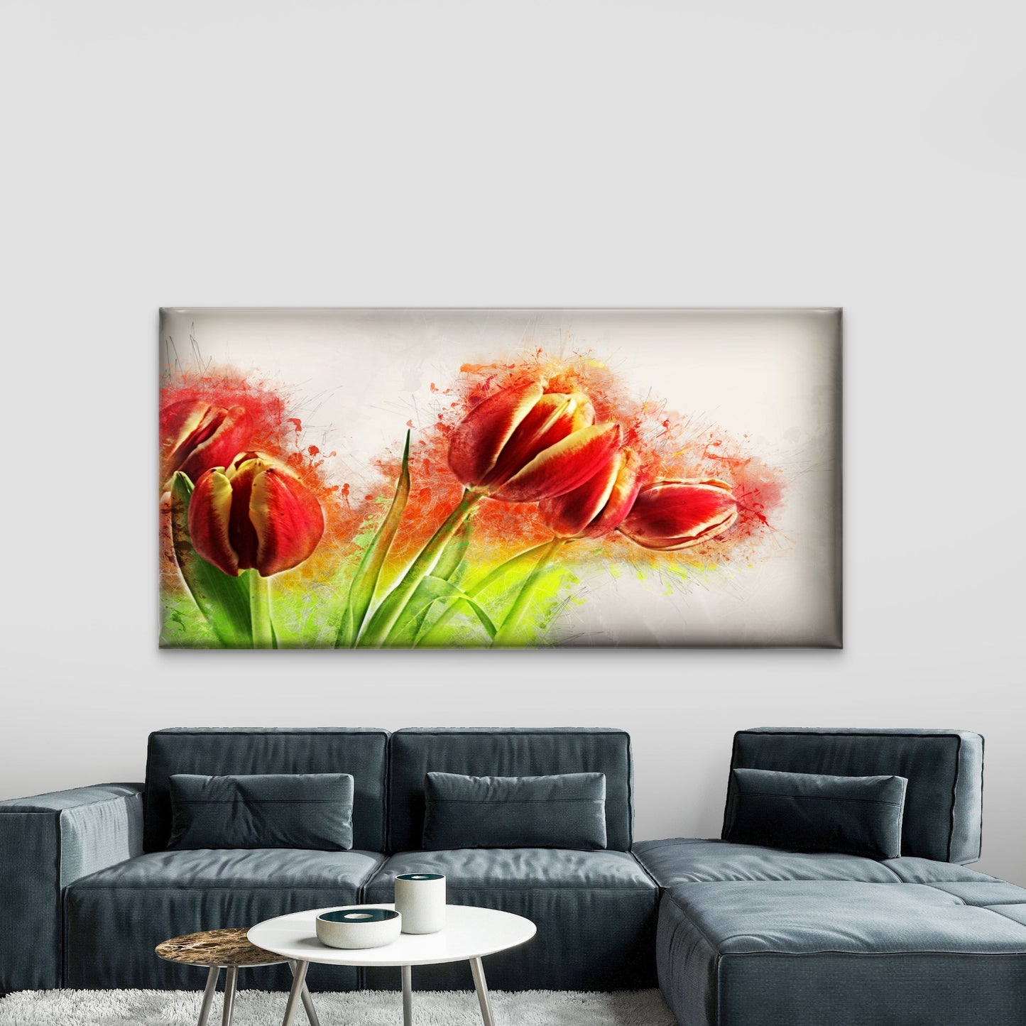 Vibrant Red Tulip Flowers Wall Art Canvas Office Home Room Framed 120x60cm