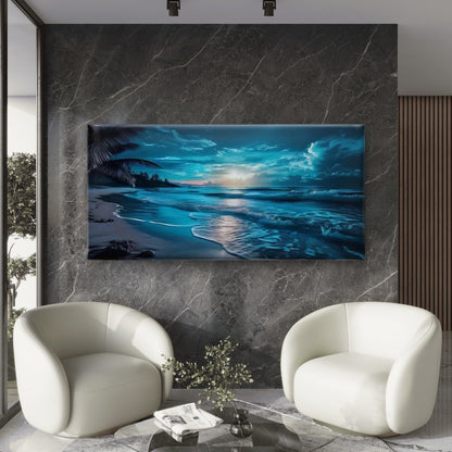 Moonlight Serenade Ocean Beach Wall Art Canvas Office Home Room Framed 120x60cm