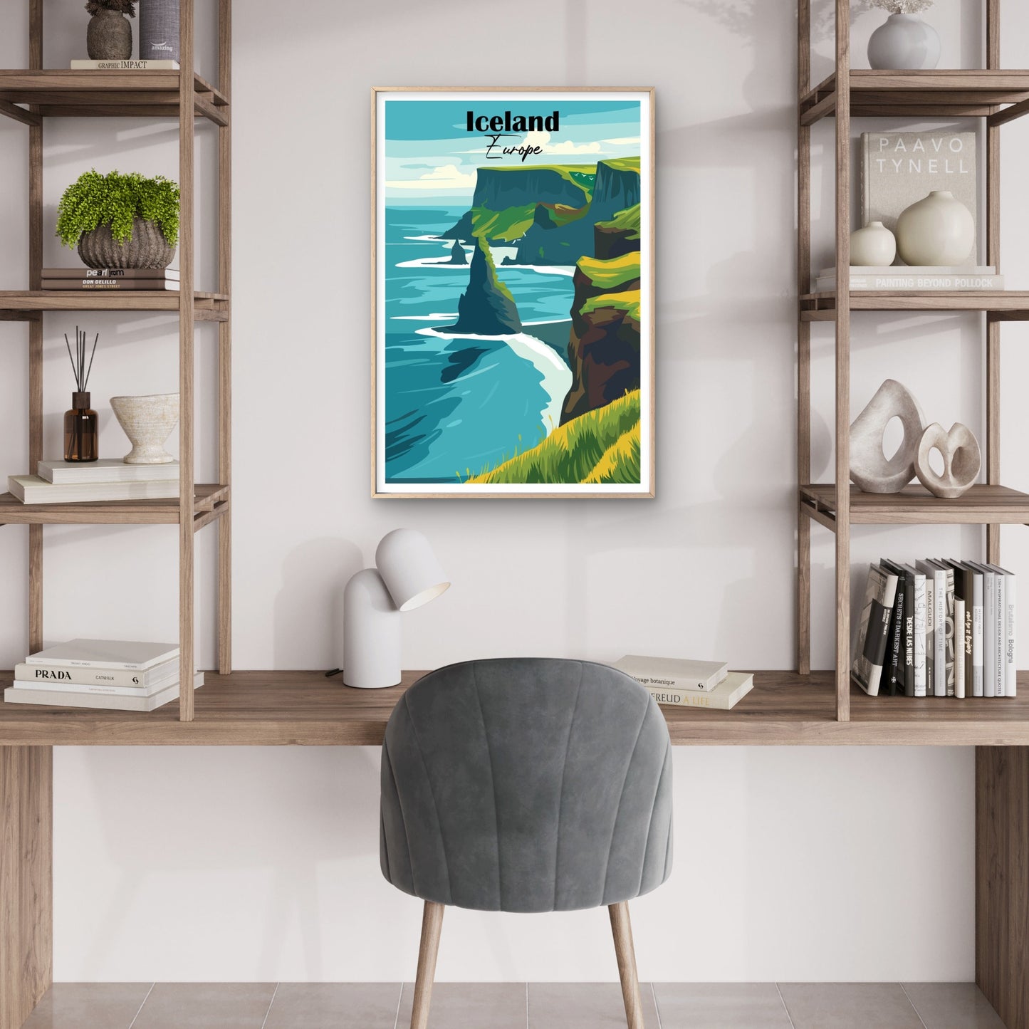 Iceland Europe Sea Stacks Coastal Cliffs Travel Poster Print Wall Art