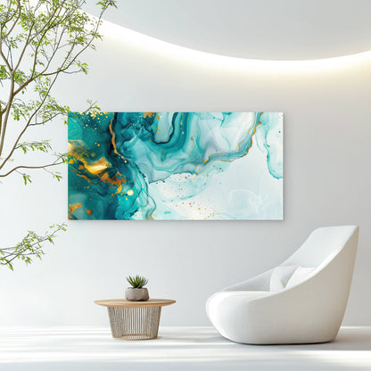 Teal Waves Gold Speck Wall Art Canvas Office Home Room Framed 120x60cm