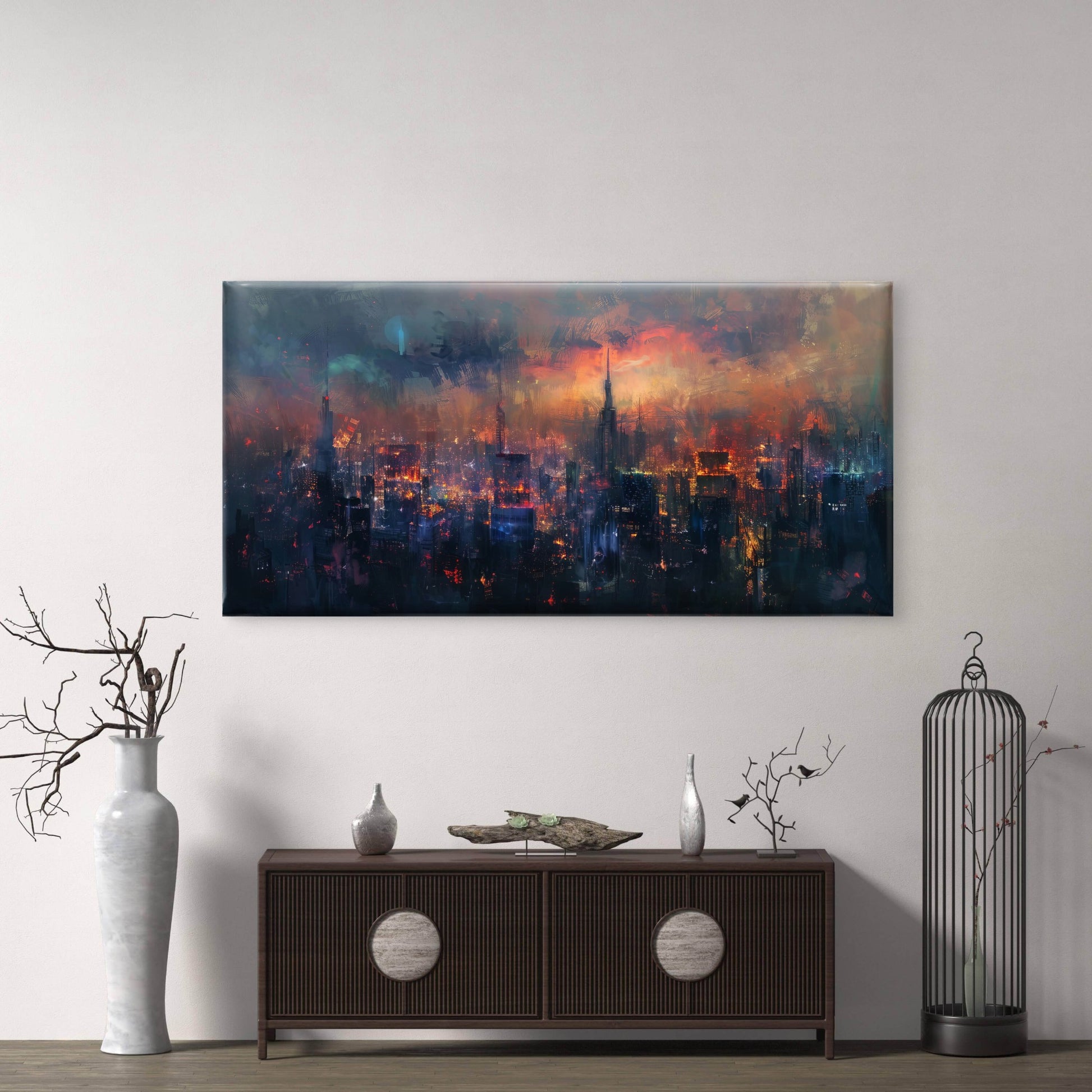 Blazing Sunset City Skyline Wall Art Canvas Office Home Room Framed 120x60cm - Bella Home Decor