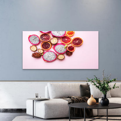 Exotic Fruits On Pink Wall Art Canvas Office Home Room Framed 120x60cm