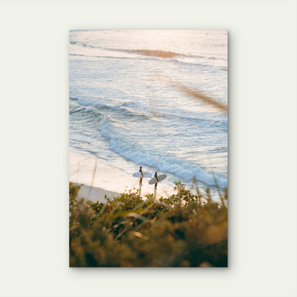 Two People with Surfboards at Bondi Beach in Australia 60x90cm Metal Print Ready to Hang
