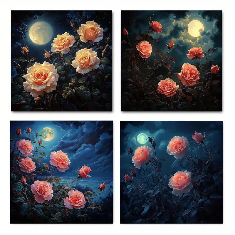 4pcs Canvas Wall Art Pink Rose Perfect  Wall Art Canvas Framed