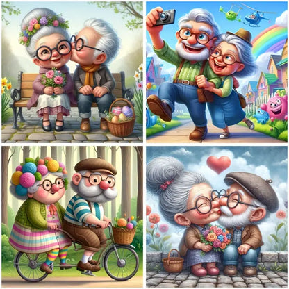 4pcs Fun Grandma Pattern Wall Art Canvas Framed