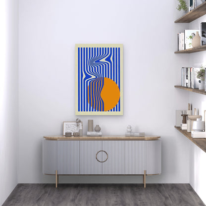 Geometric Blue Strips And Yellow Sphere Metal Print Ready to Hang