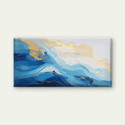Golden Blue Ocean Waves Wall Art Canvas Office Home Room Framed 120x60cm