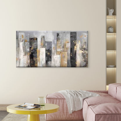 Black White Abstract Cityscape Wall Art Canvas Office Home Room Framed 120x60cm - Bella Home Decor