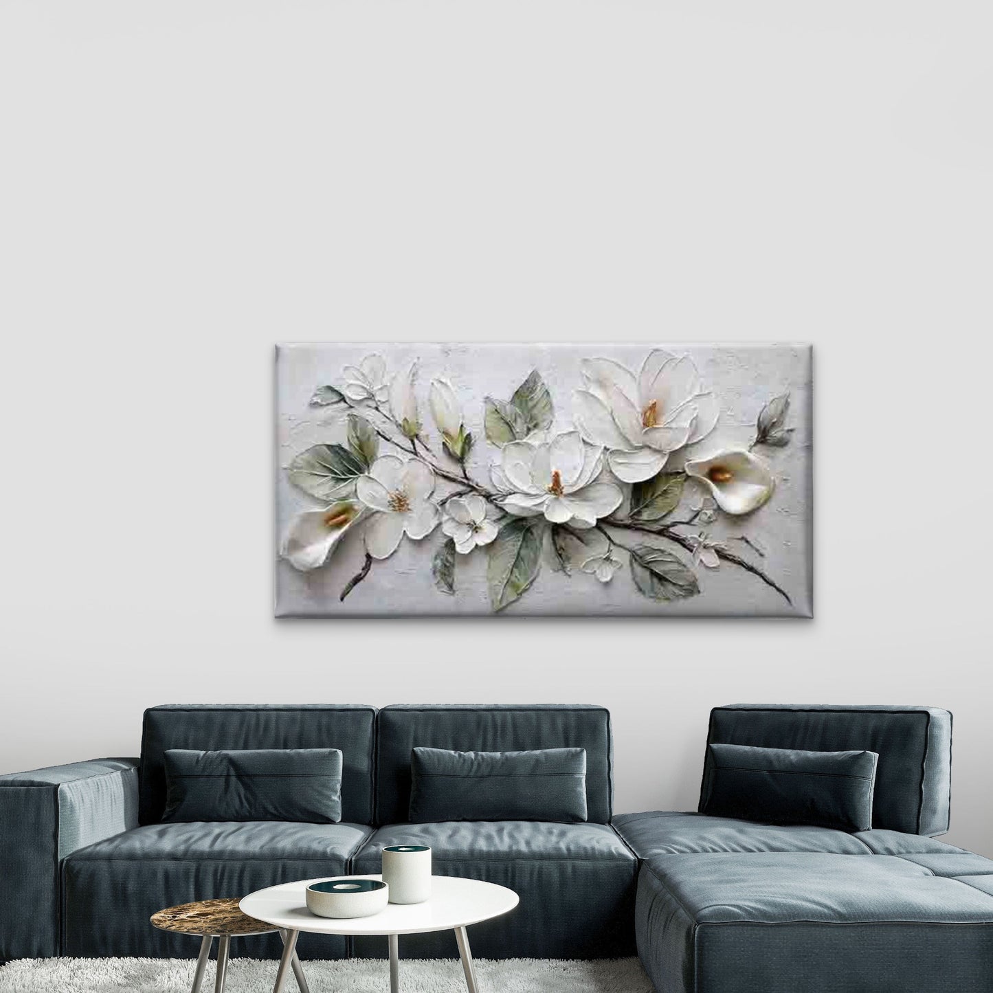 Abstract Design of White Flower Wall Art Canvas Office Home Room Framed 120x60cm - Bella Home Decor