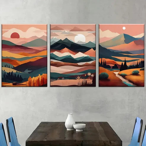 3pcs Modern Abstract Mountain Natural Scenery Wall Art Canvas Unframed - High Quality Print 100% Australian Made Wall Canvas