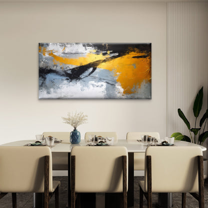 Abstract Gold Ochre Grey Black Wall Art Canvas Office Home Room Framed 120x60cm