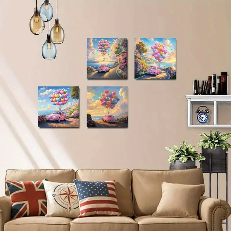 4pcs Balloons by the Sea Flower BF      Wall Art Canvas Framed