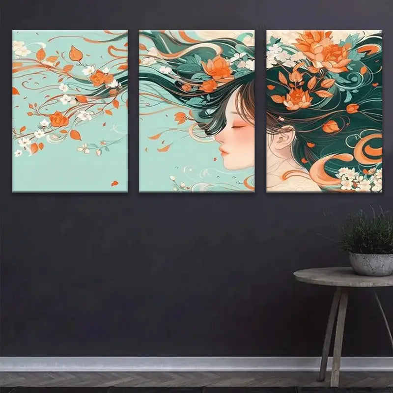 3pcs  Vibrant Orange Flowers & Teal Blue Backgroun Metal Print Ready to Hang Art - Bella Home Decor
