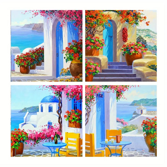 4pcs Red Poster, Maple Leaves Wall Art Canvas Framed