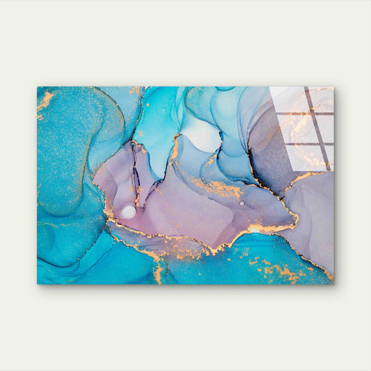 Abstract Turquoise Purp Tempered Glass Printing Wall Art Australian Made Quality