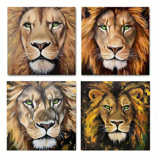 4pcs Graffiti Abstract Lion Head Wall Art Canvas Framed