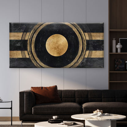 Vintage Geometric Black & Golden Abstract Wall Art Canvas Office Home Room Framed 120x60cm