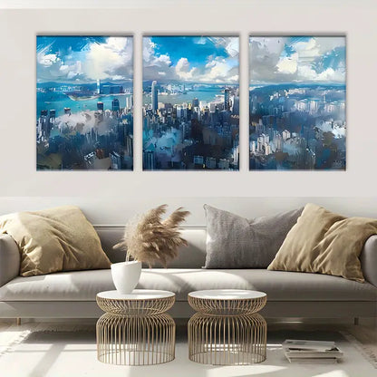 3pcs Hong Kong Skyline Metal Print Ready to Hang Art