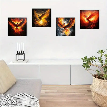 4pcs Black Phoenix Canvas Art Prints Wall Art Canvas Framed