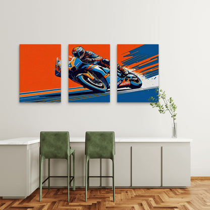 3pcs Vibrant Surge Of Motorsport Art Metal Print Ready to Hang Art