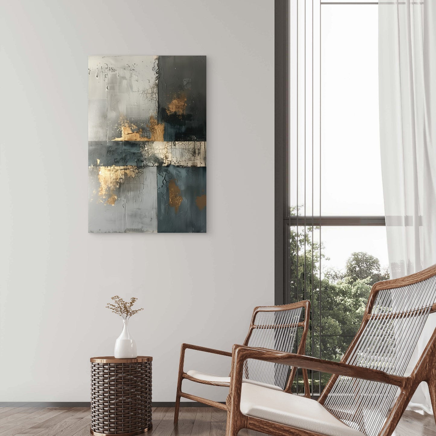 Gold Foil Grey Black Abstract Paint 40x60cm Metal Print Ready to Hang