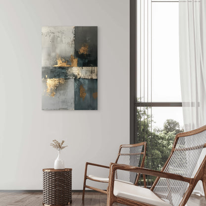 Gold Foil Grey Black Abstract Paint 40x60cm Metal Print Ready to Hang