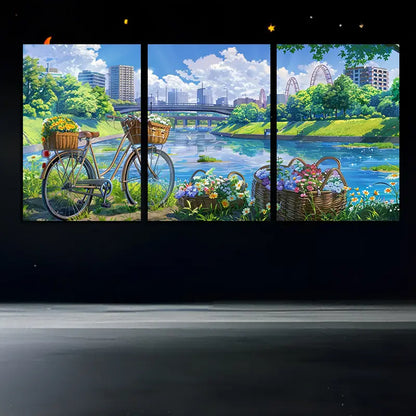 3pcs Inspired Bicycle-Themed Canvas Metal Print Ready to Hang Art